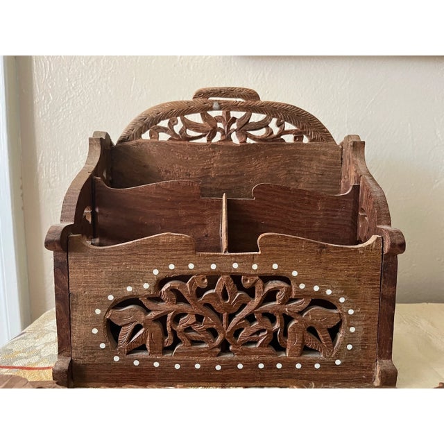 Vintage Hand Carved Wood Desk Set Abacus Expanding Book Rack Letter Opener - Set of 5 For Sale In San Francisco - Image 6 of 15