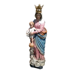 1910s German Haag Mary and Jesus Hand Carved Painted Wooden Sculpture