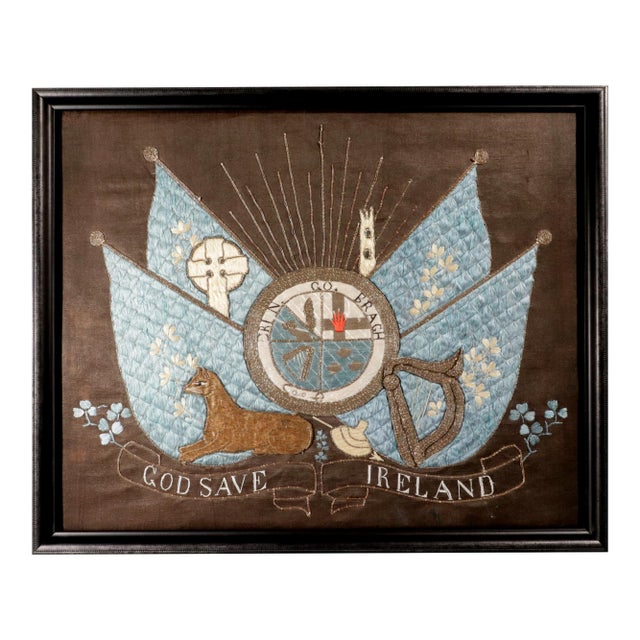 Silkwork of Irish Interest-Erin Go Bragh: Patriotic Irish Silkwork Panel For Sale