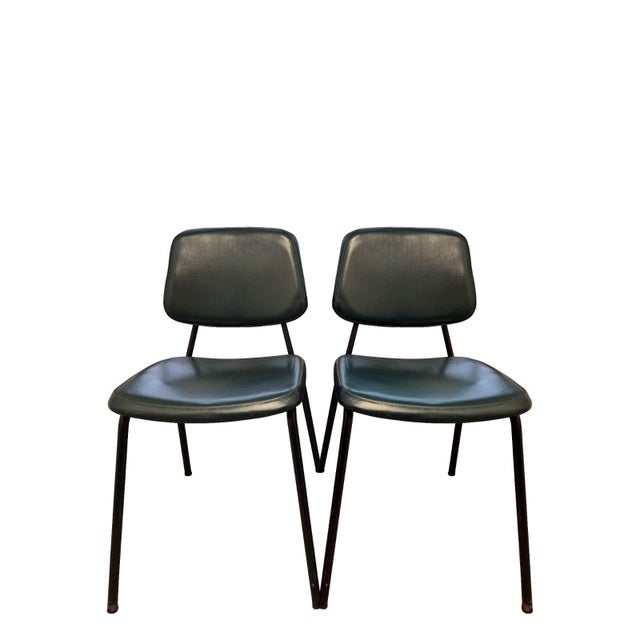 Metal Italian Industrial Chairs in Metal and Green Vinyl, 1950s, Set of 2 For Sale - Image 7 of 14