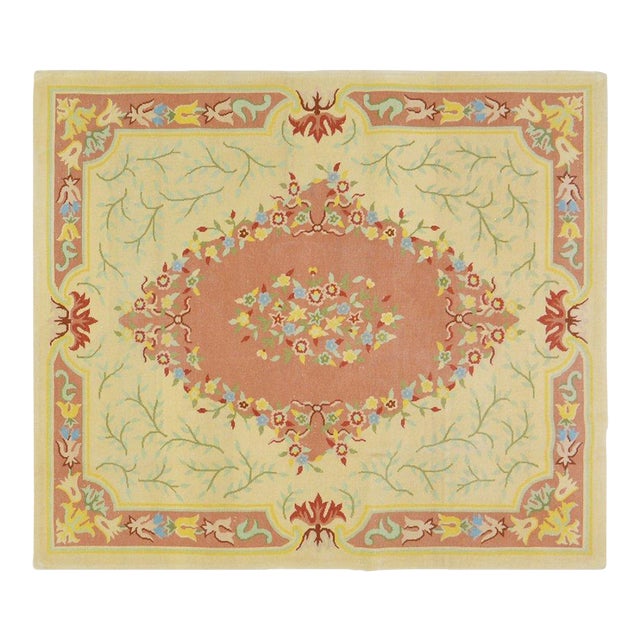 Vintage Chinese Art Deco Hand Knotted Wool Rug, 4'10x5'8 For Sale