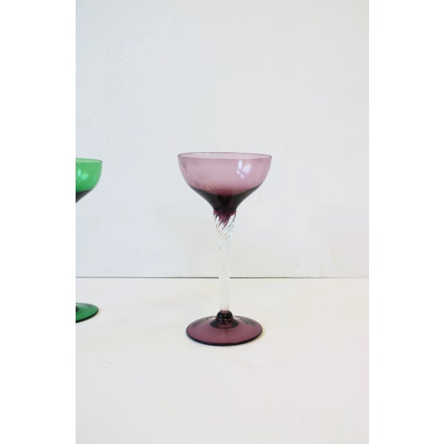 Cocktail or Champagne Coupe Glasses Colorful Barware, Set of 3 For Sale - Image 9 of 12