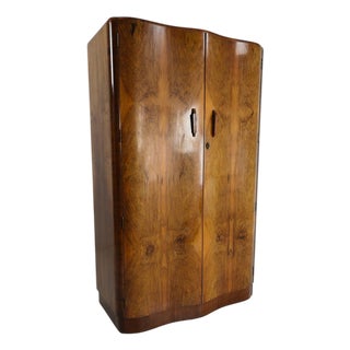 English Art Deco Burr Walnut Wardrobe, 1930s For Sale