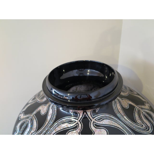 Paint Late 20th Century Mother of Pearl and Black Lacquer Decorative Vase For Sale - Image 7 of 9
