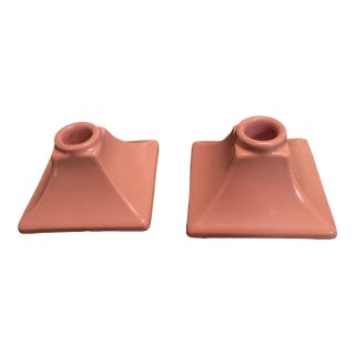 1920s Catalina Reseda Art Pottery Matrix Fuchsia Candle Holders - Pair For Sale