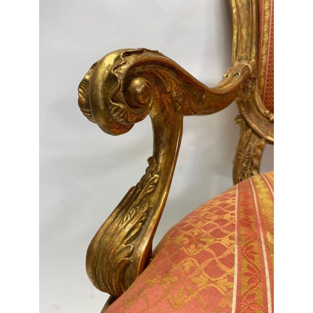 Pair of 20th Century Italian Hand-Carved Water Gilt Armchairs For Sale - Image 9 of 15