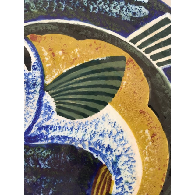 Vintage Large Spanish Art Pottery Colorful Fish Wall Hanging Plate For Sale In Las Vegas - Image 6 of 12