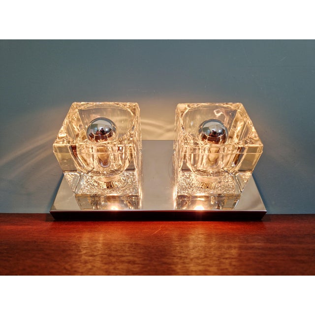 Silver Ice Cube Double Wall Light in Chromed Metal and Glass from Peill & Putzler, 1970 For Sale - Image 8 of 18