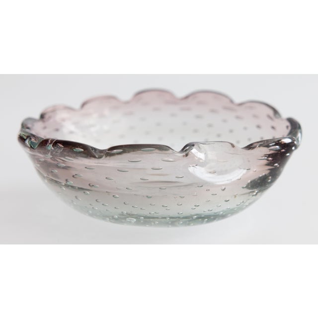 Purple Vintage Italian Murano Scalloped Art Glass Controlled Bubbles Bowl For Sale - Image 8 of 8