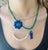 Modern Flora Pendant, Lapis Flower With Emerald & 14k Gold For Sale - Image 3 of 11