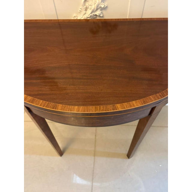 Antique Georgian Mahogany Demi Lune Console Table and Fold Over Card Games Table, 1800 For Sale - Image 9 of 11