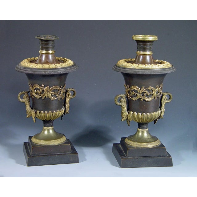 Early 19th Century English Regency Bronze & Ormolu Pineapple Topped Urns With Reversible Candlestick Tops For Sale - Image 5 of 6