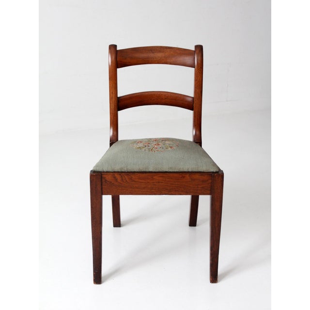 Brown Antique French Country Ladder Back Chair With Needlepoint Seat For Sale - Image 8 of 12