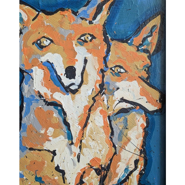 American "Evening Pair" Coyotes Modern American Folk Art Painting For Sale - Image 3 of 6