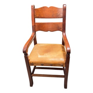 1990s Mexican Wood/Leather Side Chair For Sale