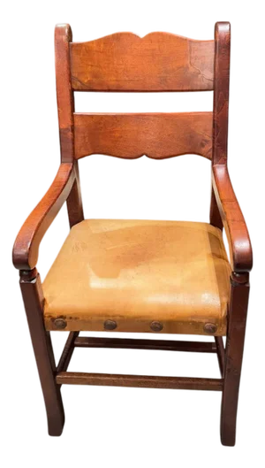 1990s Mexican Wood/Leather Side Chair