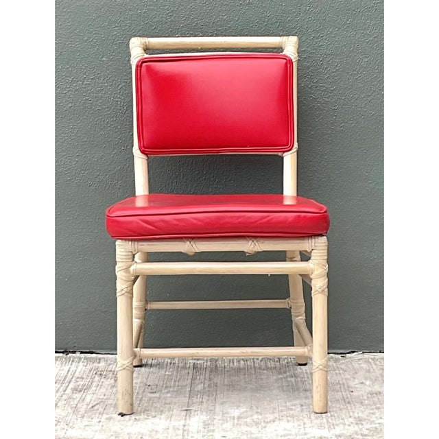 Vintage McGuire Red Upholstered Rattan Desk Chair For Sale - Image 9 of 12