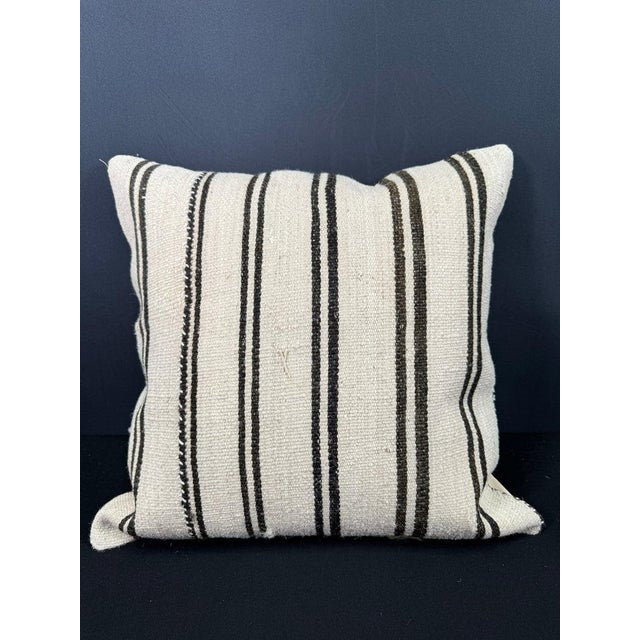 Turkish Hemp Pillow Cushion Natural Beige Black Cushion Cover 20"x20" For Sale - Image 4 of 4