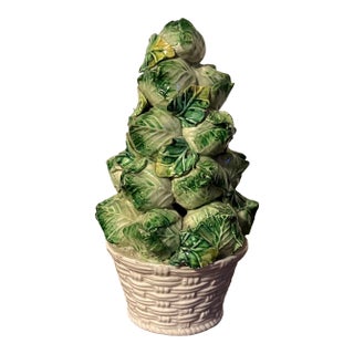 Italian Mid-Century Modern Pottery Tromp l'Oeil Faux Basket of Brussels Sprouts Stacked in a Pyramid For Sale