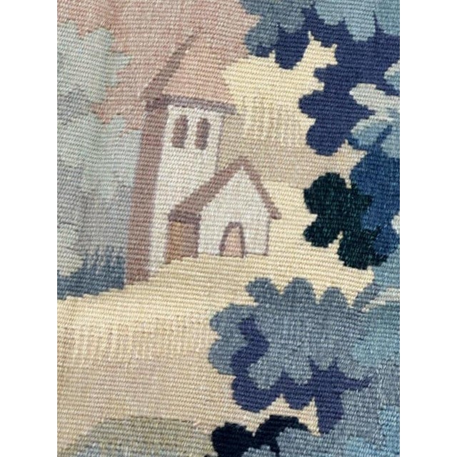 Vintage French Aubusson Tapestry Landscape with Bird, 1950s For Sale - Image 12 of 18