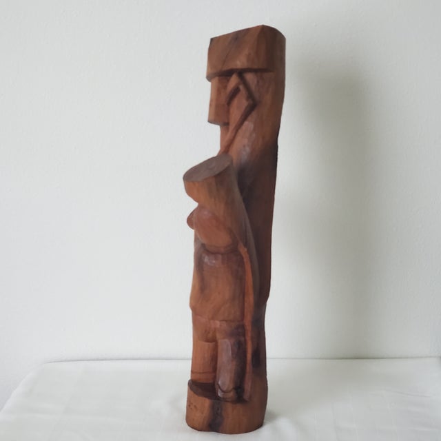 1998 Wood Sculpture "Bell Ringer" Signed Nicolae Serban Romania 23"h Modernist Expressionist Folk Art For Sale - Image 4 of 11