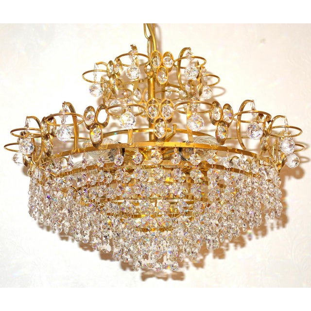 Brass and Lead Crystal 5-Light Chandelier by Joska Bodenmais, 1970s, in Very Good conditions. Designed 1970 to 1979 I have...