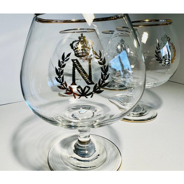 Set of Four Napoleon Brandy or Cognac Glass Snifters With a Silver Plated Snifter Warmer For Sale In West Palm - Image 6 of 12