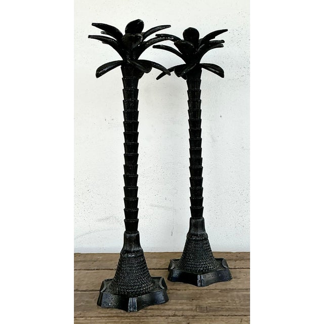 Metal Vintage Monumental Palm Tree Candlesticks - A Pair For Sale - Image 7 of 12