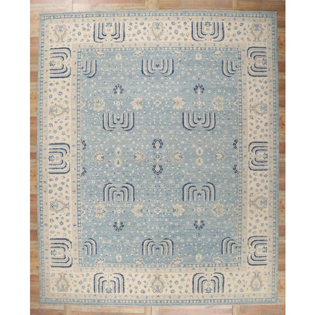 Sky Blue Vintage Blue Oushak Rug, 11'11 X 14'07 For Sale - Image 8 of 9