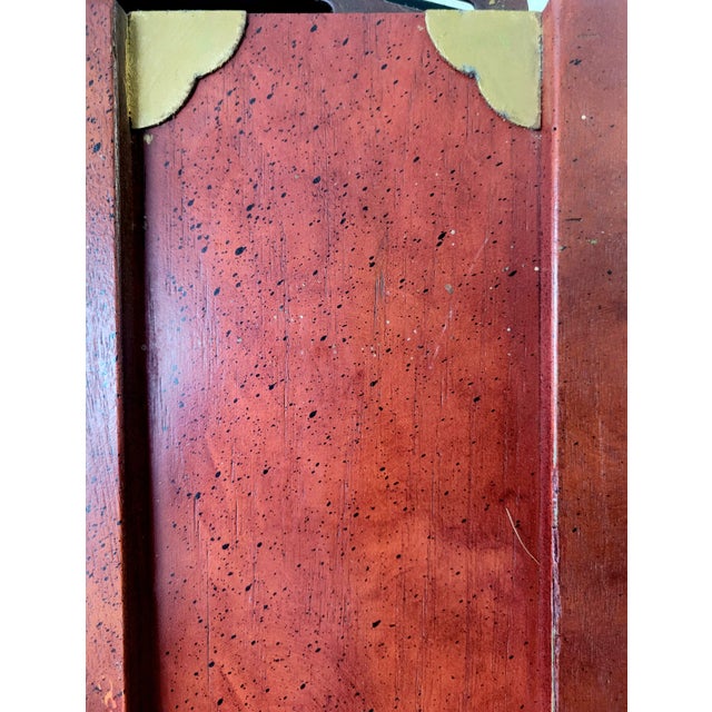 Red Vintage Thomasville Red Chinoiserie Ming Style Canopy Regency Queen Bedframe For Sale - Image 8 of 10