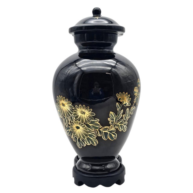 Rare Chinese Conjoined Ginger Jar With Stand 15.5" Black Gold Double Lidded For Sale - Image 4 of 15