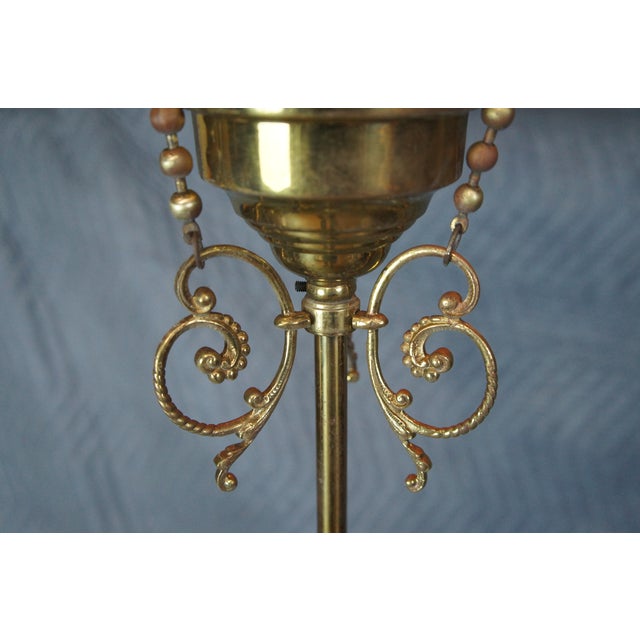 Late 19th Century Antique Victorian Brass Filligree Acanthus 1 Light Parlor Drop Pendant 19" For Sale - Image 5 of 8