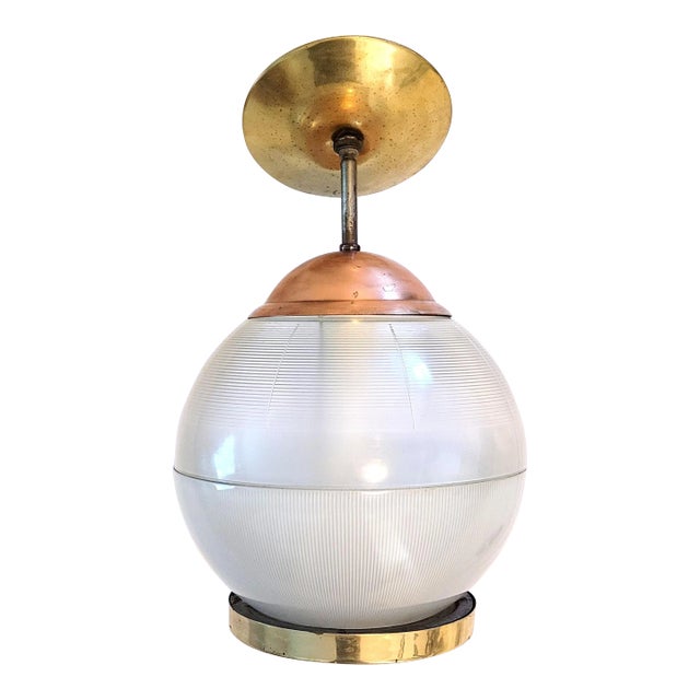 Vintage French Industrial Holophane Globe Pendant For Sale