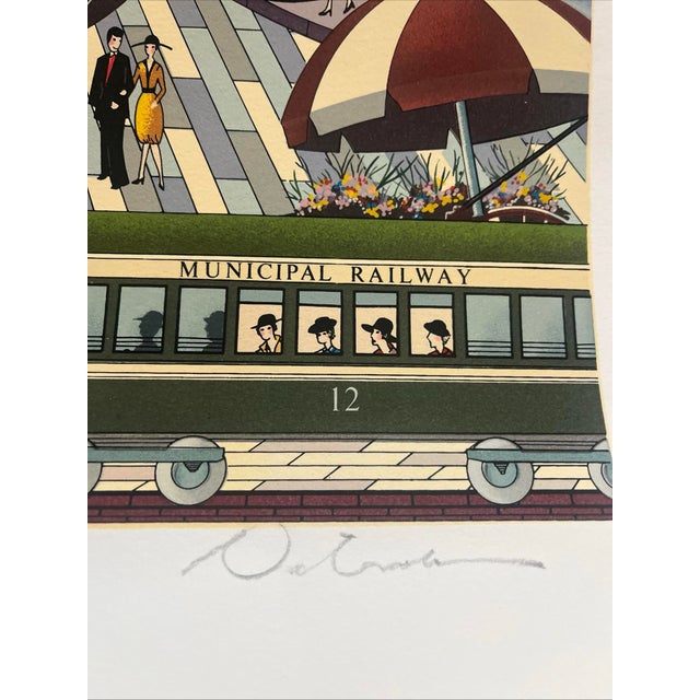 a beautiful, vibrant limited-edition screenprint titled "Powell Street Cable Car" by the highly collectible Japanese-...