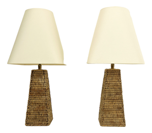 Vintage Woven Rattan Table Lamps, 1970s, Set of 2