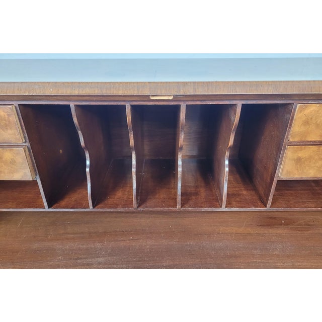 Antique Edwardian Secretary with Drawers in Carved Walnut and Leather, 1910 For Sale - Image 13 of 18