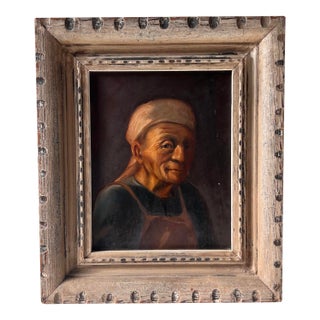Flemish School Style Framed Oil Portrait Painting, Signed Palm For Sale
