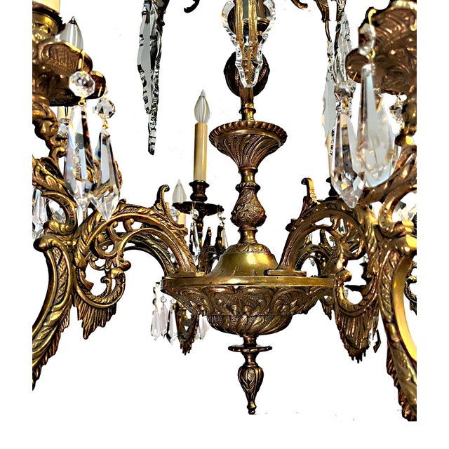 Brass Antique Spanish Brass 6-Arm Heavy Chandelier With Crystal For Sale - Image 8 of 12