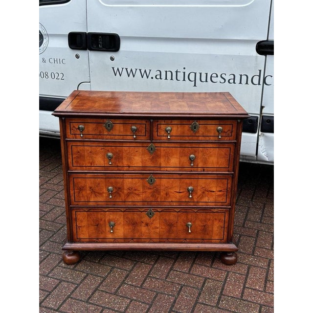 Oyster Veneer Chest of Drawers with Original Brass Handles from William & Mary For Sale - Image 9 of 18