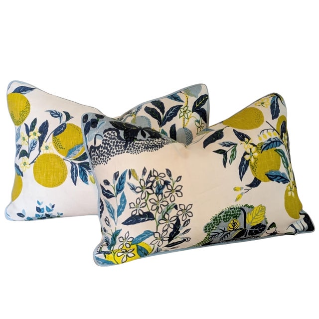 Traditional Schumacher Citrus Garden Pool Lumbar Pillows - Set of 2 For Sale - Image 3 of 4