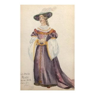 1902 English Watercolor Figure For Sale