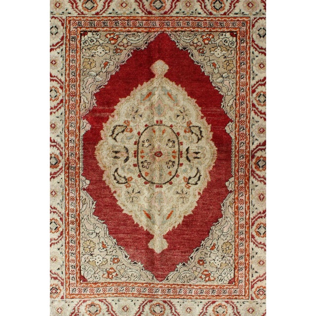 Turkish Antique Oushak Rug With Floral Medallion in Light Green, Ivory, Taupe & Red For Sale - Image 3 of 7