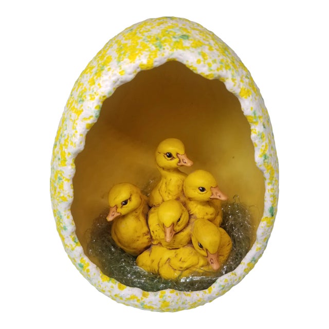 Vintage Holland Mold Easter Ducklings With Spackled Egg Shell For Sale