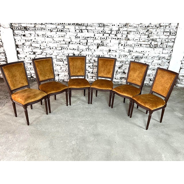 French Louis XVI Style Square Back Dining Chairs – Set of 6 For Sale - Image 3 of 5