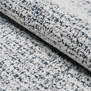 Schumacher Zuzu Indoor/Outdoor Fabric In White On Navy For Sale