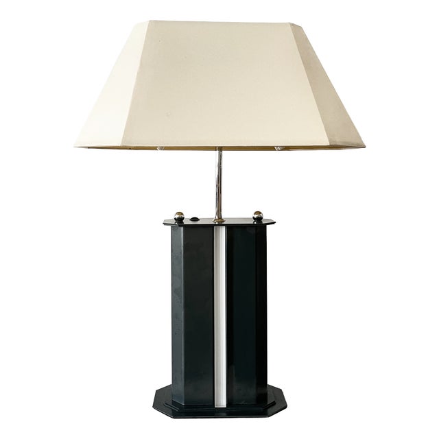 Vintage Table Lamp in Metal with Chrome Details, 1980s For Sale