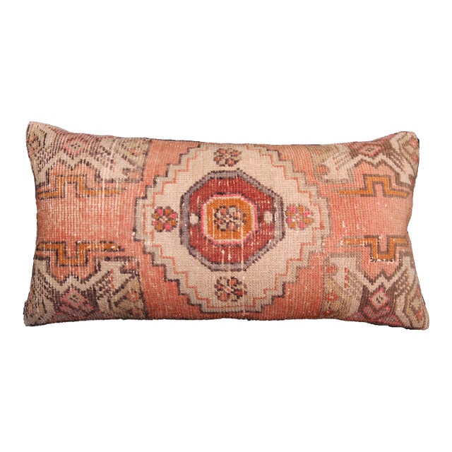 Handwoven Turkish Rug Pillow – Soft Tribal Motifs in Neutral Tones Pillow Case -16'' X 32'' For Sale