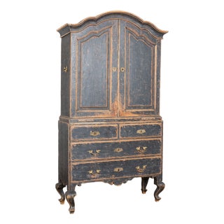 Late 18th Century Swedish Rococo Black Painted Pine Wedding Cabinet For Sale