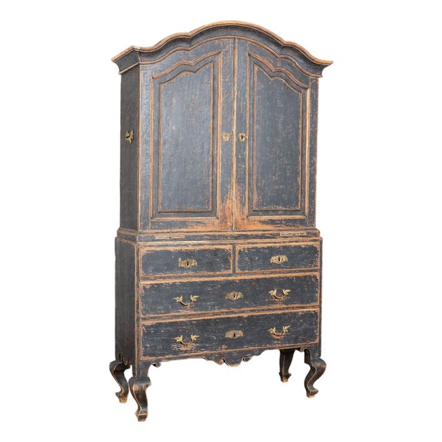 Late 18th Century Swedish Rococo Black Painted Pine Wedding Cabinet For Sale