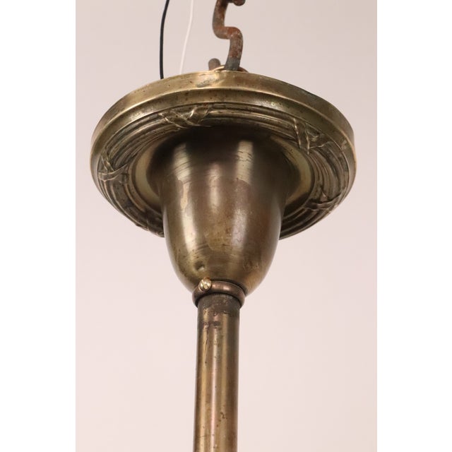 Restored 1890s Stained Glass Converted Gas Brass Pendant Light For Sale - Image 11 of 11